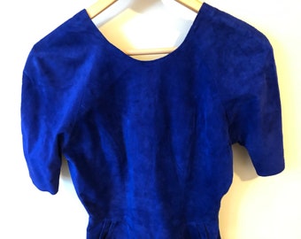 Electric Blue Vintage 80s Leather Party Dress