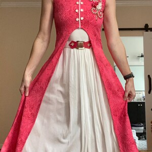 Vtg 1960s Pink Coral Taffeta Gown Dress Belt Handmade Taffeta 1960s Vintage Dresses for Women for sale | eBay main image 4
