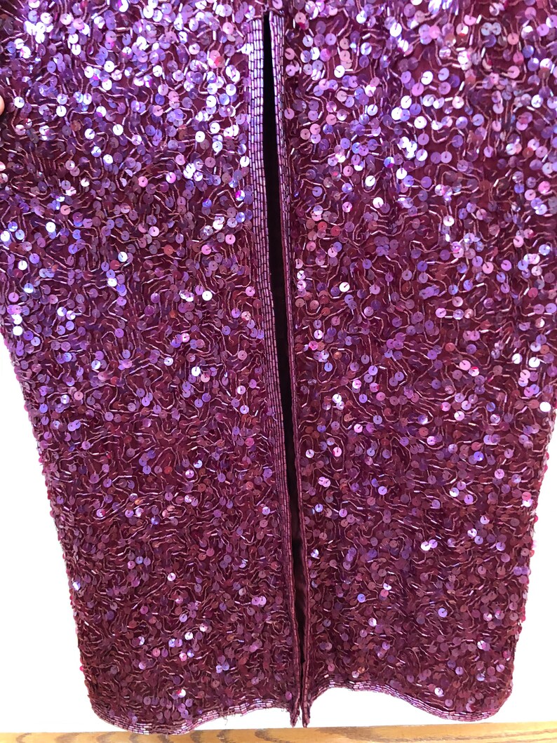 Laurence Kazar 1980s Vintage Sequined Racer Back Floor Length Rose Colored Gown image 4