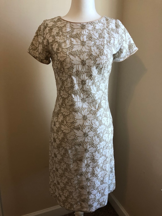 Lace vintage white hand-made knee length 60s dress - image 1