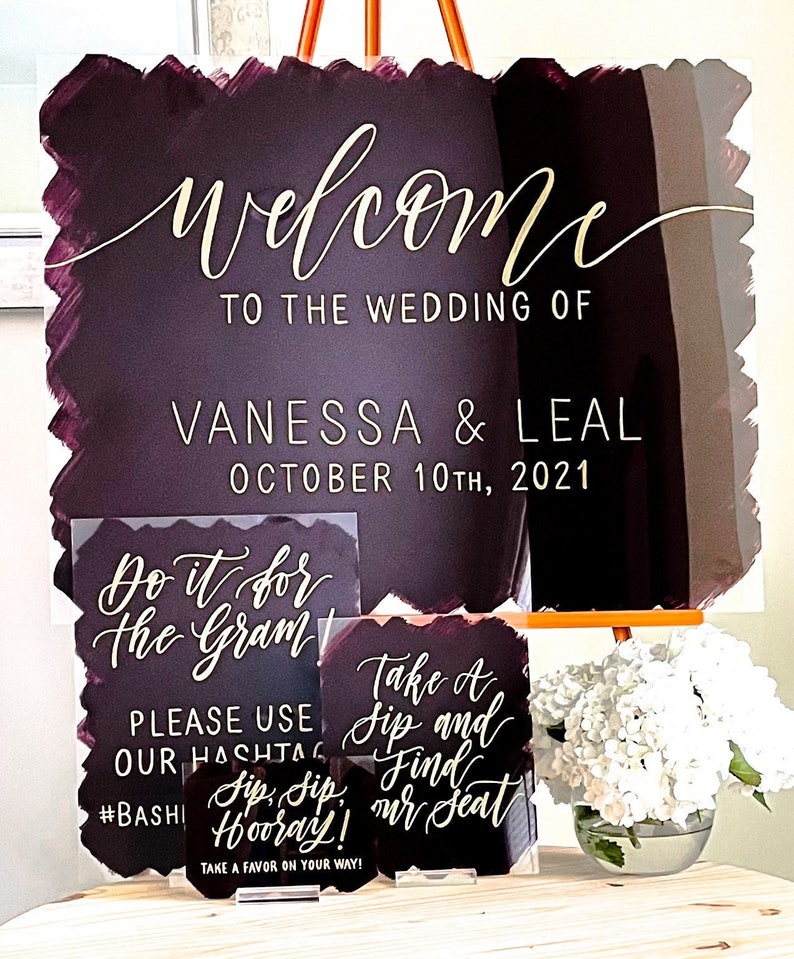 Acrylic Wedding Sign Bundle, SET OF 3-5 Signs, Wedding Sign, Welcome Sign Package, Custom Wedding Signs, Personalized Wedding Decor image 5