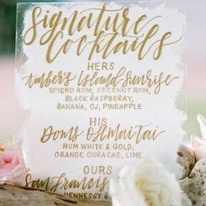 Wedding Signature Cocktails Sign, Acrylic Signs, Wedding Open Bar Menu, Clear Wedding Signs, Personalized His Hers Drinks Sign Weddings image 2