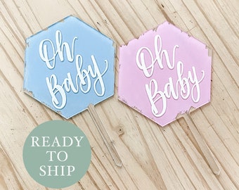 CLEARANCE | Baby Shower Cake Topper | Baby Boy Baby Girl Baby Shower Decor | Gender Reveal Decor | Pink Blue Baby Shower Hexagon Cake Decor