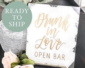 CLEARANCE | Drunk In Love Open Bar Wedding Sign | Cocktail Wedding Signage | Drinks Sign | Wedding Decor | Bar Menu Signs | Gold White 8x10