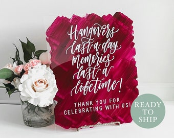 CLEARANCE | Open Bar Wedding Sign | Hangover Funny Wedding Drinks Signs | Wedding Calligraphy | Burgundy Red & White Signage | 11x14 inches