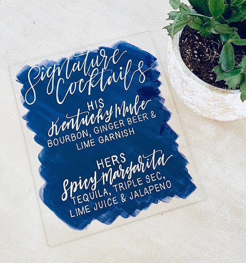 Wedding Signature Cocktails Sign, Acrylic Signs, Wedding Open Bar Menu, Clear Wedding Signs, Personalized His Hers Drinks Sign Weddings image 6