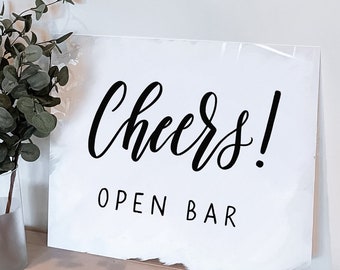 Cheers! Open Bar Wedding Sign, Wedding Bar Decor, Acrylic Wedding Signs, Hand Painted Wedding Signs, Bar Menu, Drinks Sign, Open Bar