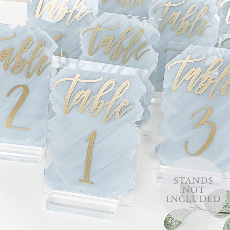 Table Numbers Wedding Acrylic, 4x6, Wedding Signs, Table Numbers, Painted Back Sign, Black Silver White Rose Gold Font Calligraphy image 1