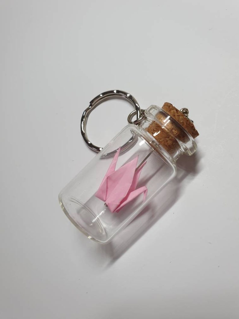 Mini Origami Crane in Glass Vial Keyring Keychain Bird I Etsy