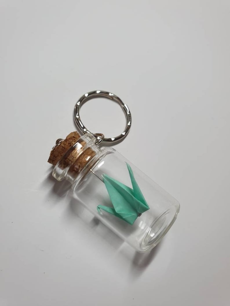 Mini Origami Crane in Glass Vial Keyring Keychain Bird I Etsy