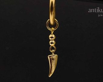 GOLD HORN, kleines vergoldetes Horn, Edelstahl Ohrring, moderne Herren Ohrring, Geschenk sie oder ihn, Glück, böser Blick