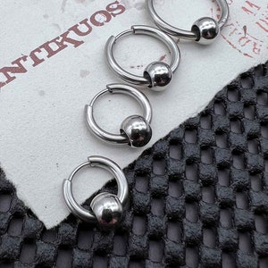 HOOP with LARGE BEAD, stainless steel earring hoop, earring, unisex minimalist hoop, mens earring, earring for men, stainless hoop, fss