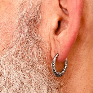 NEPTUNO, pendiente de aro de acero inoxidable, pendiente individual original, aro minimalista unisex, pendiente para hombre, estilo gótico, punk, motero, fss