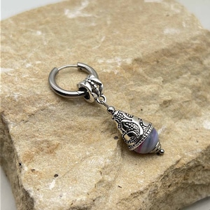 NEWS FROM TIBET,  gemstone single earring, unique single earring, unisex tribal dangle earring, mens earring, earring men, stainless hoop