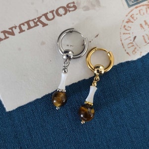WRECKING BALL, Tigers eye mother of pearl  alternative mono earring, pirate single earring, unisex earring, earring for men, dangle goth