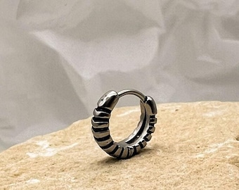 Small patterned stainless steel HOOP earring . Minimalist hoop. Unisex hoop. Mens hypoallergenic hoop earring. Lightweight. fss