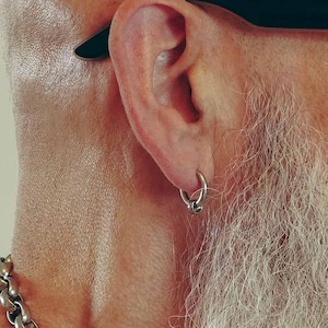 Créole avec petite perle, créole en acier inoxydable, boucle d'oreille, créole minimaliste unisexe, boucle d'oreille pour homme, boucle d'oreille pour homme, créole en acier inoxydable, fss