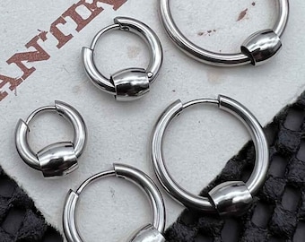 HOOP z KORALIKIEM RURKOWYM, kółko do kolczyków ze stali nierdzewnej, kolczyk, unisex minimalistyczne kółko, kolczyk męski, kolczyk dla mężczyzn, kółko ze stali nierdzewnej, fss