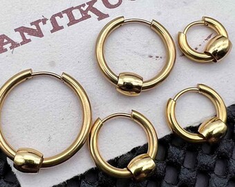 Gold HOOP with TUBE BEAD, stainless steel earring hoop, earring, unisex minimalist hoop, mens earring, earring for men, stainless hoop, fss
