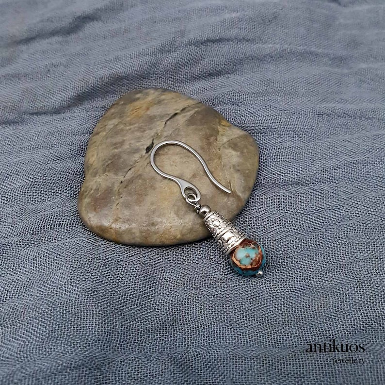 PACIFIC, turquoise mono single earring, unisex alternative earring, dangle earring, mens earring, earring for men, stainless steel hook,blue image 7