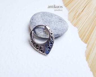 MITHRA, tribal HOOP earring, stainless steel earring hoop,  single earring, unisex minimalist hoop, mens earring, earring for men,  fss