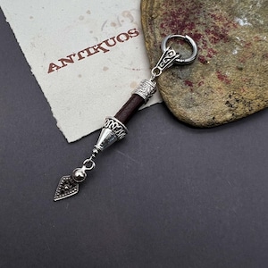 Leather and metal Tribal earring. Spike single mono earring. Unisex Viking dangle earring. Mens long earring. Alternative earring for women