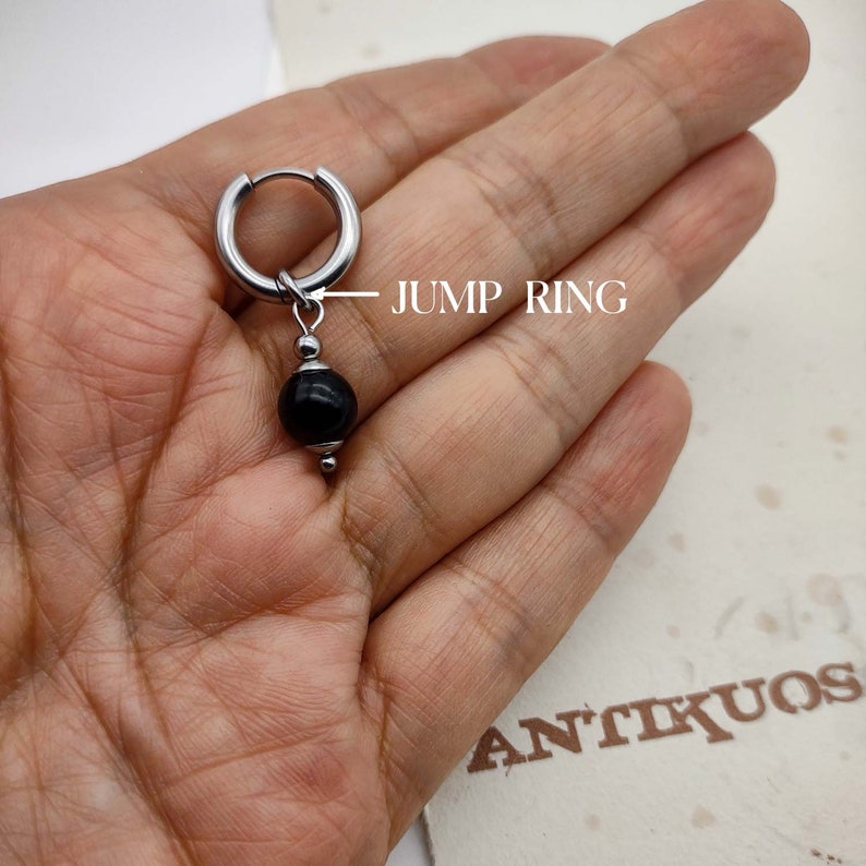 8 mm GEMSTONES DANGLE HOOP earring, single earring , simple dainty unisex dangle earring, earring for men, stainless hoop, dangle, fss image 5