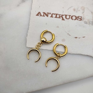 GOLDEN MOON, gold plated crescent moon, stainless steel hoop earring, choose style, modern mens woman earring, unique simple single earring