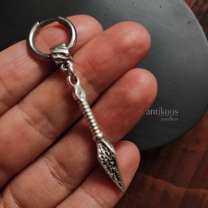 KUNAI, alternative modern single manga earring, unisex silver colour dangle earring, mens earring, earring for men, stainless hoop minimal image 5