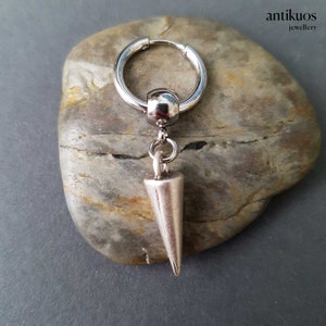 Small spike hoop earring, single earring, simple unisex silver colour dangle mono earring, mens earring, earring for men, stainless hoop,