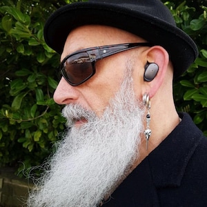 THE RAVEN, alternative Jasper bead single earring, unisex black and silver mono earring, mens earring, earring for men, stainless hoop,