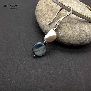 TOGETHER baroque pearl and mother of pearl disk, choose hoop or hook, unique single earring, unisex dangle earring, mens earring, fss image 5