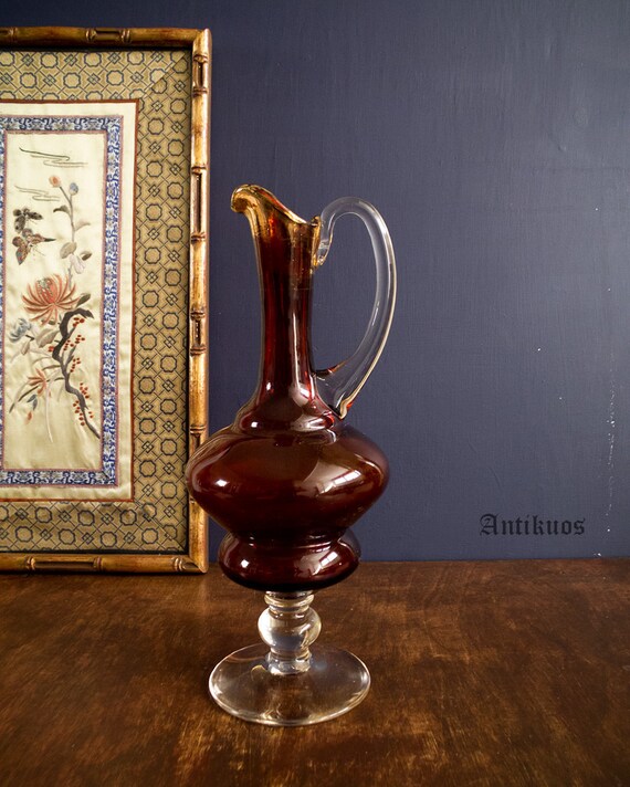 Vintage Orange Glass Jug Vase Bulbous Shape Pitcher Hand Etsy