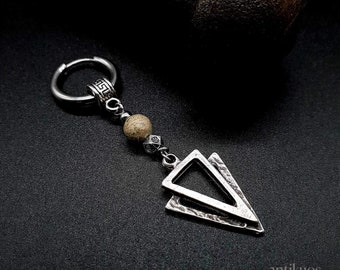 DELTA, greek triangle  jasper hoop earring, single earring, unisex mono earring, mens earring, earring for men, stainless hoop,gift, women