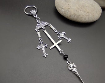 THREE CROSSES,  metal alternative  earring, gothic single earring, unisex dangle earring, earring for men, dark rocker punk, gift,long