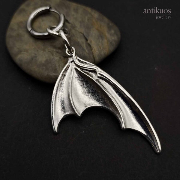 BATWING, gothic hoop earring, large single earring, mono earring, mens earring, earring for men, stainless hoop, gift her/him,