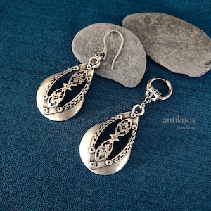 TURKISH LANDS, mono single earring, unisex tribal silver colour dangle earring, mens earring, earring for men, stainless steel hook