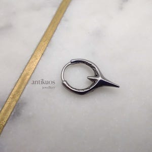 Puede incluir: Un aro de plata para la oreja con un dise&ntilde;o puntiagudo. El aro tiene una superficie texturizada y una peque&ntilde;a punta afilada.