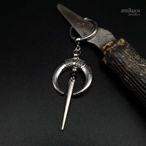 SILVER MOON, spike onyx single earring, unisex black and silver, mens earring, earring for men, stainless hoops, dangle mono earring, tribal
