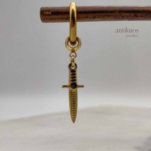 DAGARD,  gold plated pendant and stainless steel hoop earring, mens dangle earring, modern mens earring, gift her or him,
