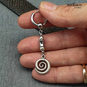 SPIRAL II, mono single earring, alternative silver colour dangle earring, man earring, earring for men, hoop, mono earring, infinity image 6