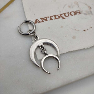 THE WITCHER, großer Doppel Mond Ohrring, Einzelohrring, alternativer Mono Ohrring, Herren Ohrring, Ohrstecker für Männer, punk, celestial