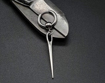 AGUJA GRANDE, pendiente único moderno alternativo, pendiente mono colgante unisex de color plata, pendiente para hombre, pendiente para hombre, aro de acero inoxidable,