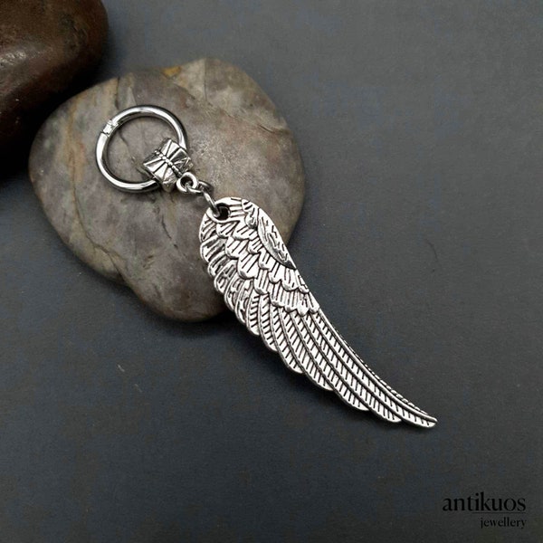 ANGEL WING hoop mono earring, single earring, unisex  silver colour dangle earring, mens earring, earring for men, stainless hoop,gift