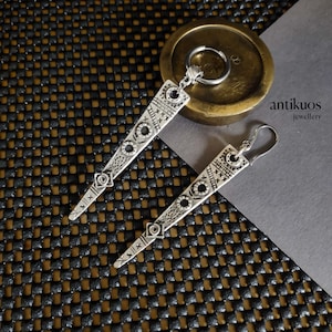 GRAFFITI,  spike single earring, unisex tribal long dangle earring, mens earring, women earring, stainless hook,mono earring