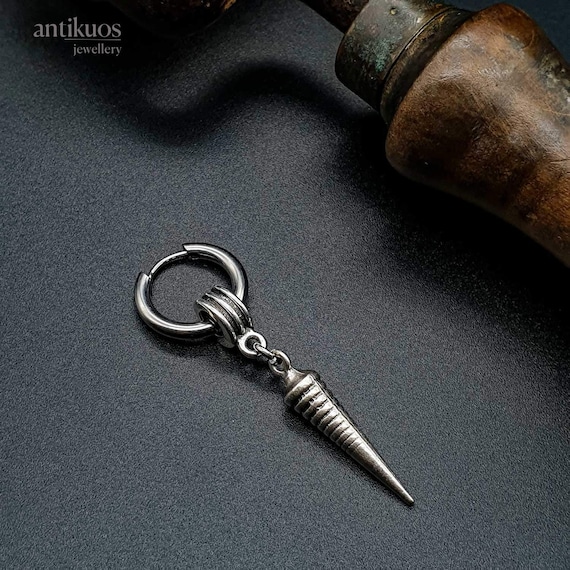 GROOVED Spike,short Spike Hoop Earring, Single Earring, Simple