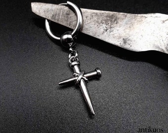 CROSSED NAILS Ohrringe, Biker Ohrstecker einfach, unisex silber Farbe, Herren Ohrstecker, Ohrstecker für Männer, Edelstahl Creolen, Geschenk