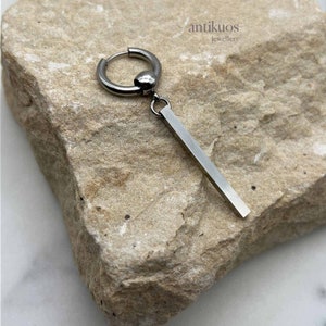 Men’s earrings STAINLESS STICK, alternative modern single mono earring, unisex silver colour dangle earring, earring for men, stainless, fss