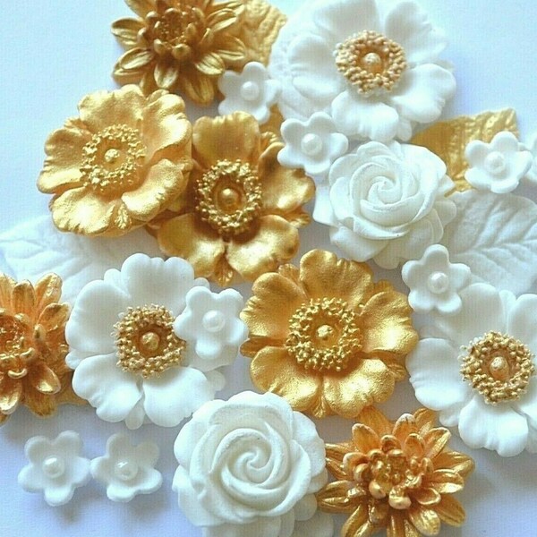 Golden Wedding Anniversary Bouquet Sugar Flowers Cake Decorations