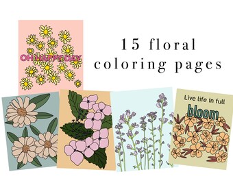 Coloring Book- Hand Drawn Florals- 15 Pages